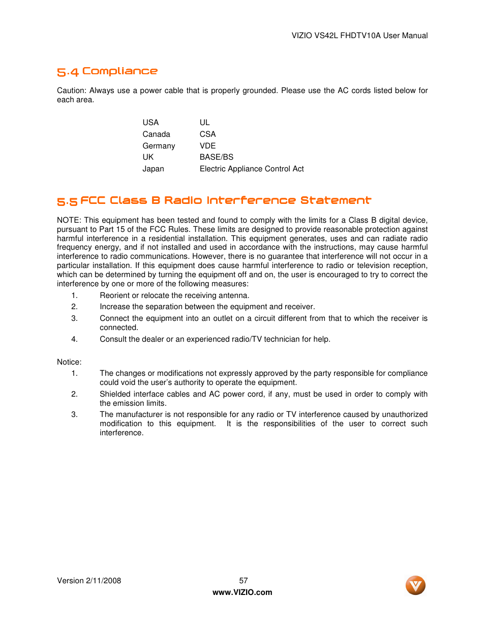 Vizio VS42LF User Manual | Page 57 / 61