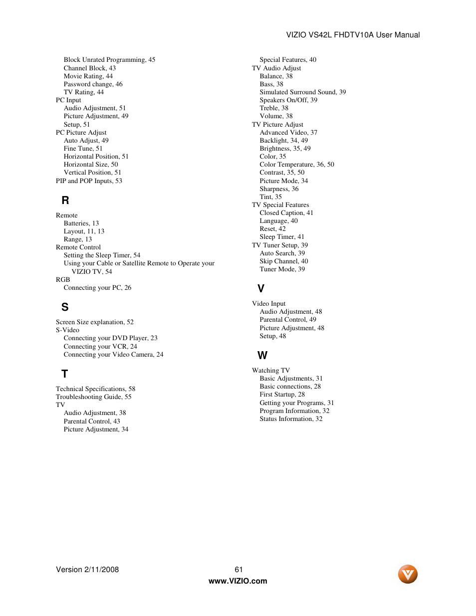 Vizio VS42LF User Manual | Page 61 / 61