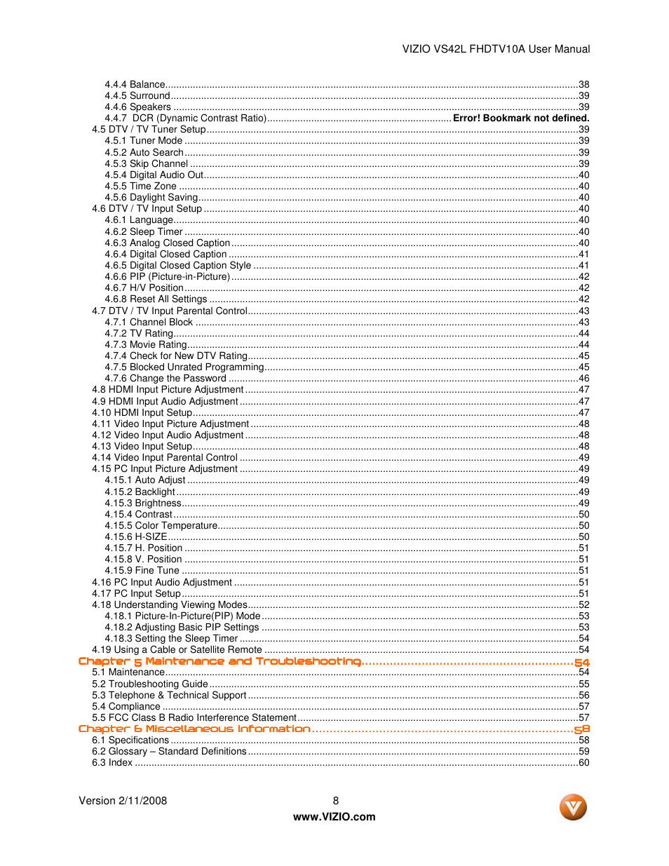 Vizio VS42LF User Manual | Page 8 / 61