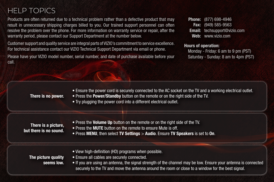 Help topics | Vizio E3D320VX User Manual | Page 18 / 20