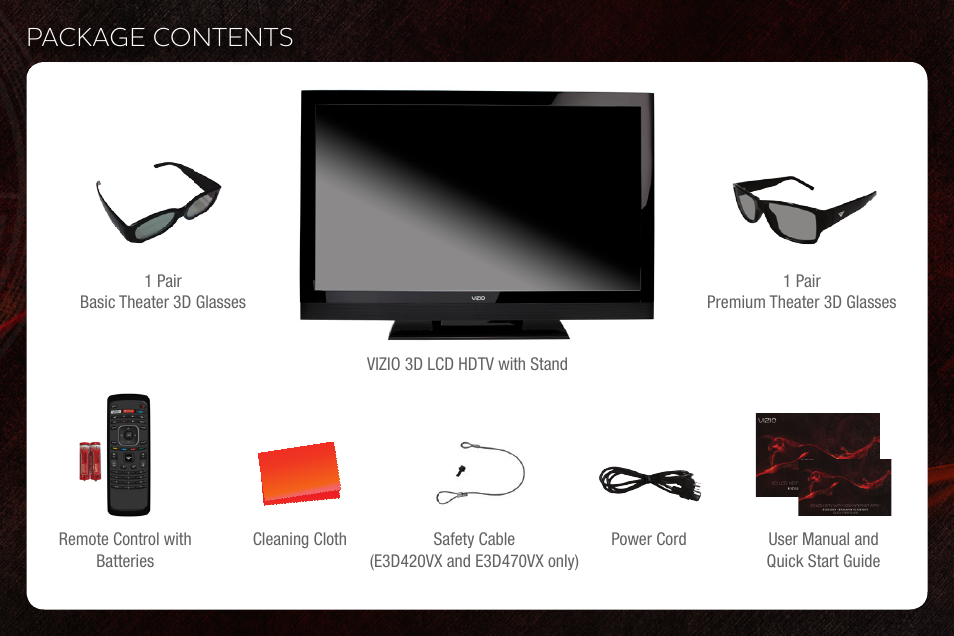 Package contents | Vizio E3D320VX User Manual | Page 2 / 20