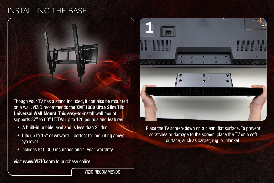 Installing the base | Vizio E3D320VX User Manual | Page 4 / 20