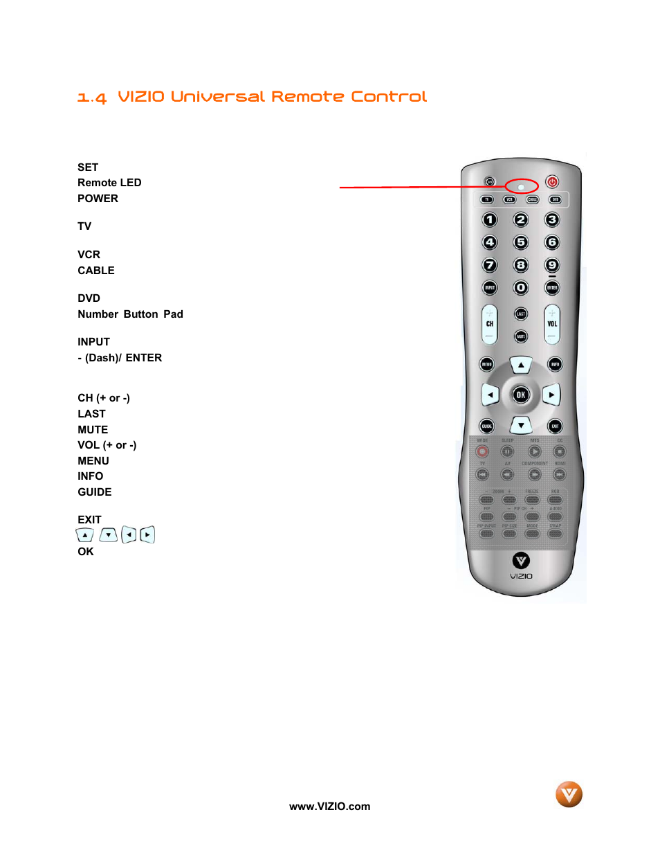 4 vizio universal remote control | Vizio VP50 HDTV20A User Manual | Page 12 / 77