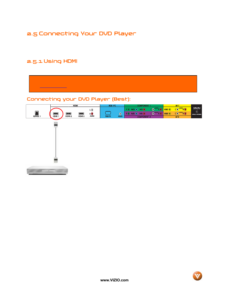 5 connecting your dvd player, 1 using hdmi | Vizio VP50 HDTV20A User Manual | Page 22 / 77