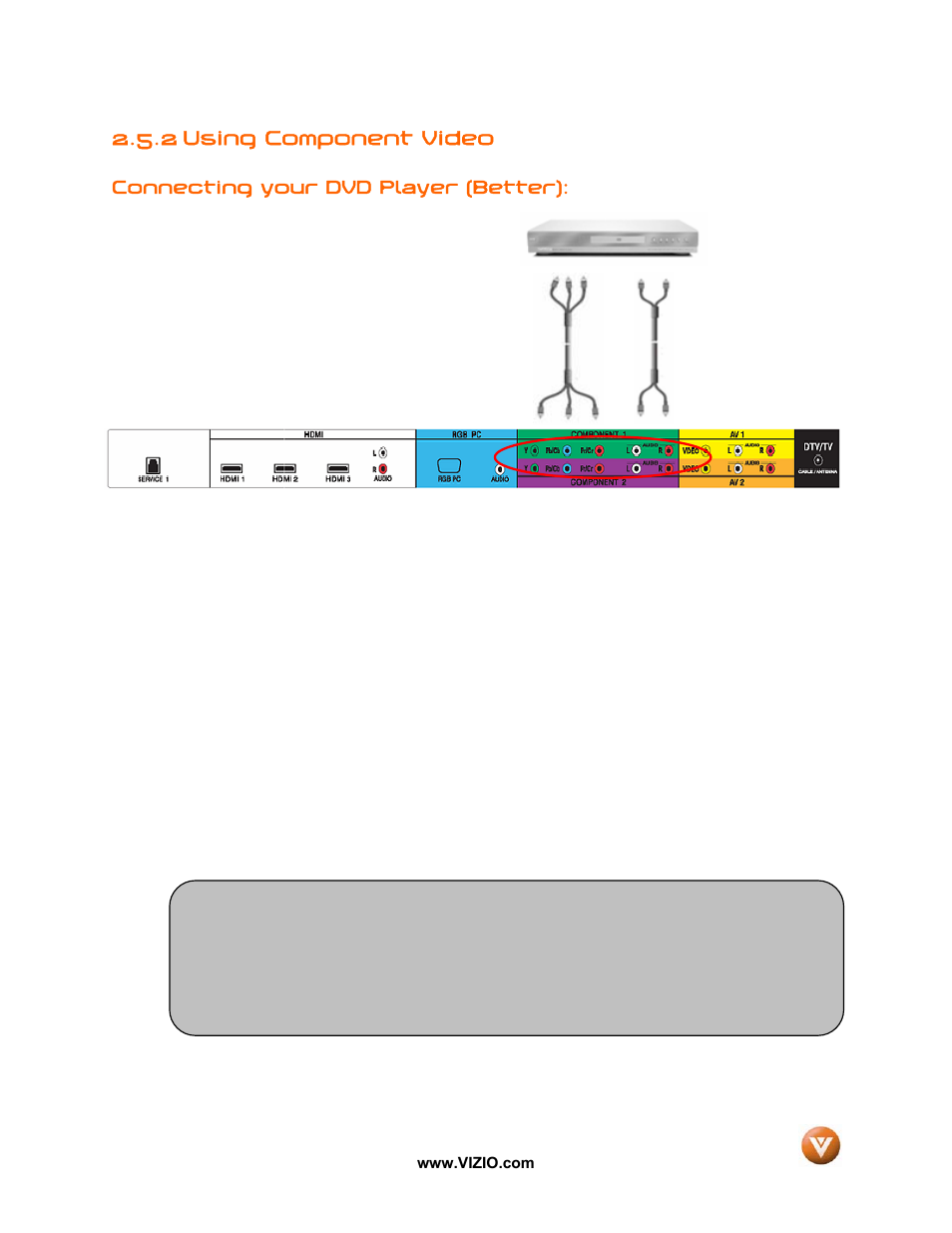 2 using component video | Vizio VP50 HDTV20A User Manual | Page 24 / 77