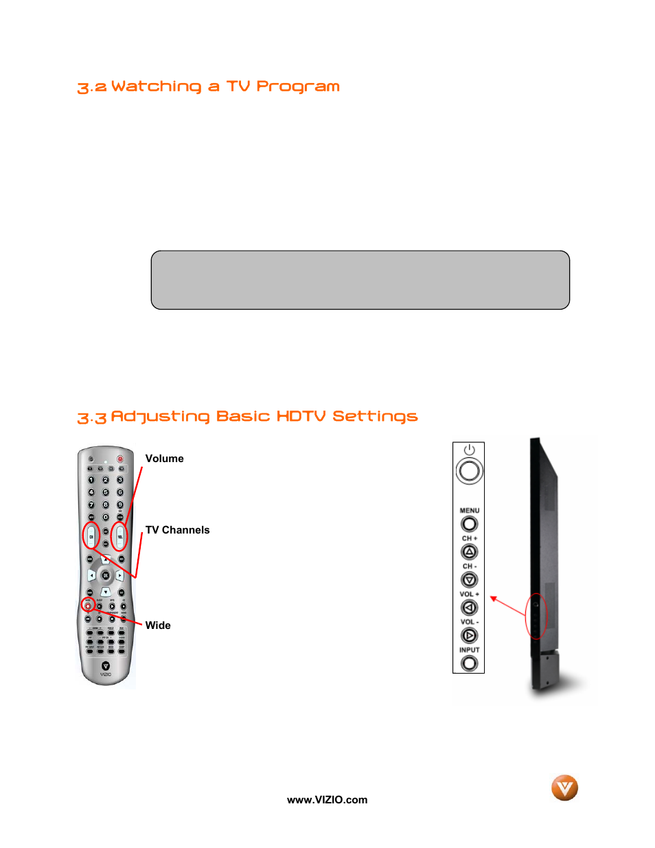 2 watching a tv program, Adjusting basic hdtv settings, 3 adjusting basic hdtv settings | Vizio VP50 HDTV20A User Manual | Page 34 / 77