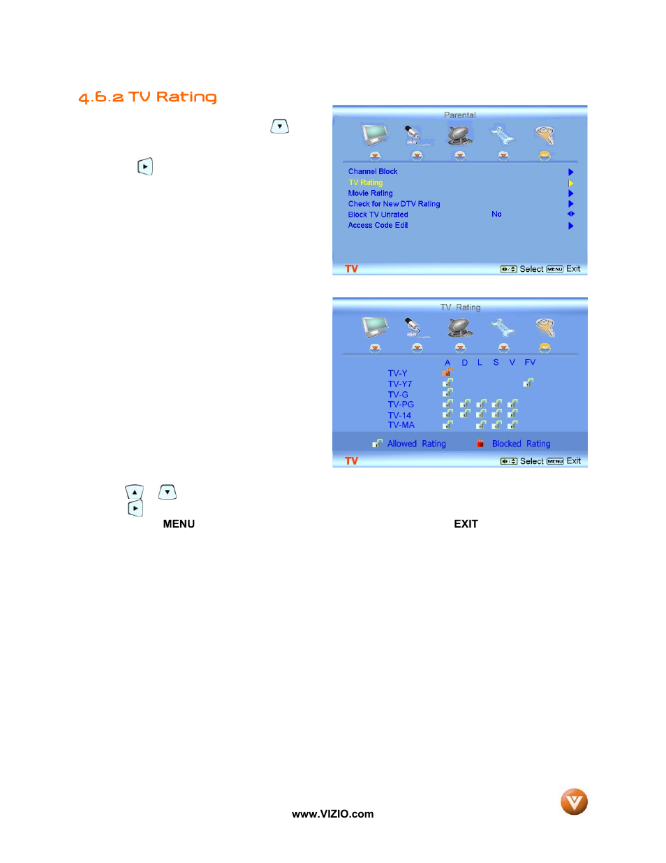 2 tv rating | Vizio VP50 HDTV20A User Manual | Page 50 / 77