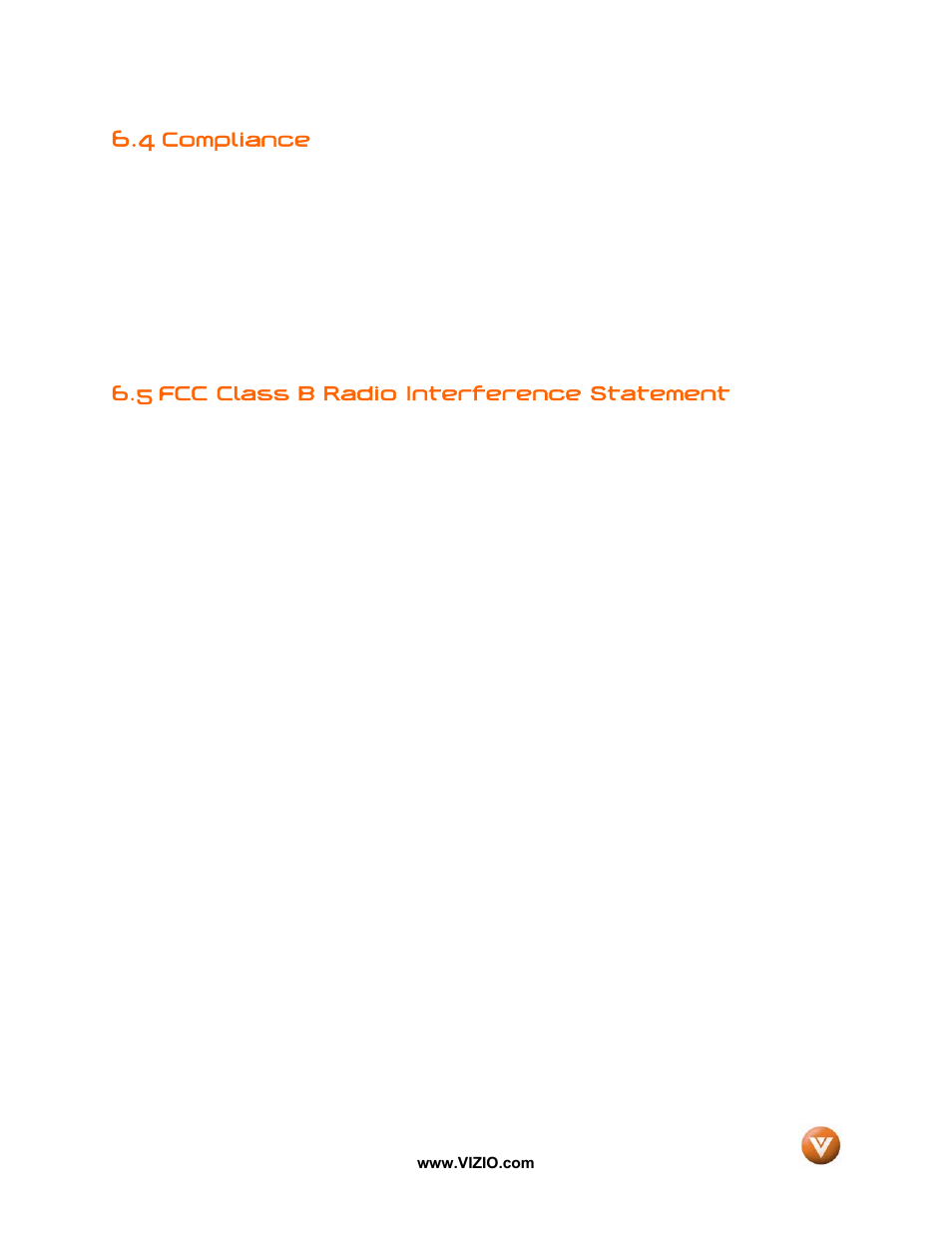 4 compliance, 5 fcc class b radio interference statement, Compliance | Vizio VP50 HDTV20A User Manual | Page 65 / 77