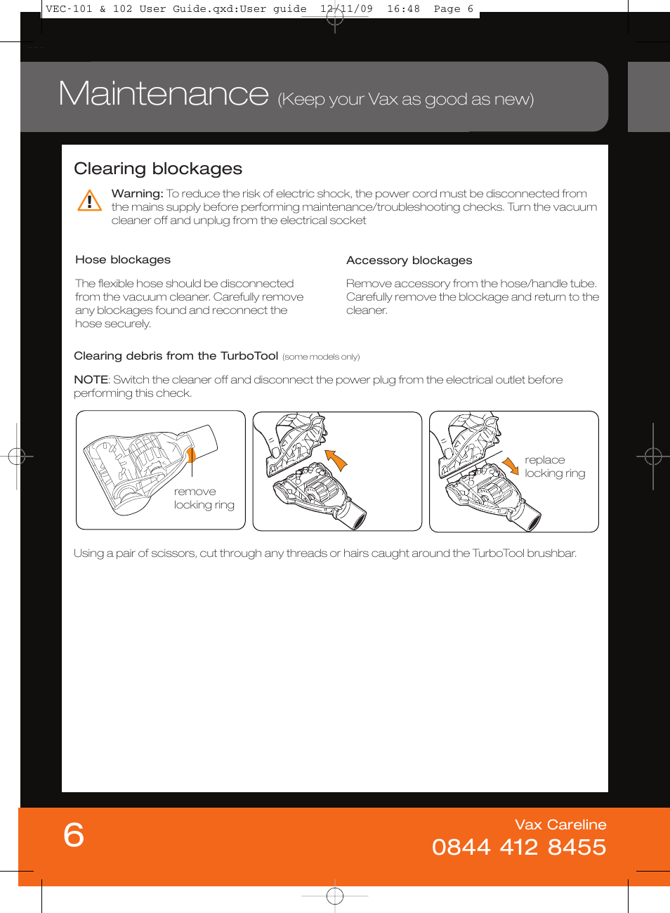 Maintenance | Vizio VEC-101 User Manual | Page 6 / 10