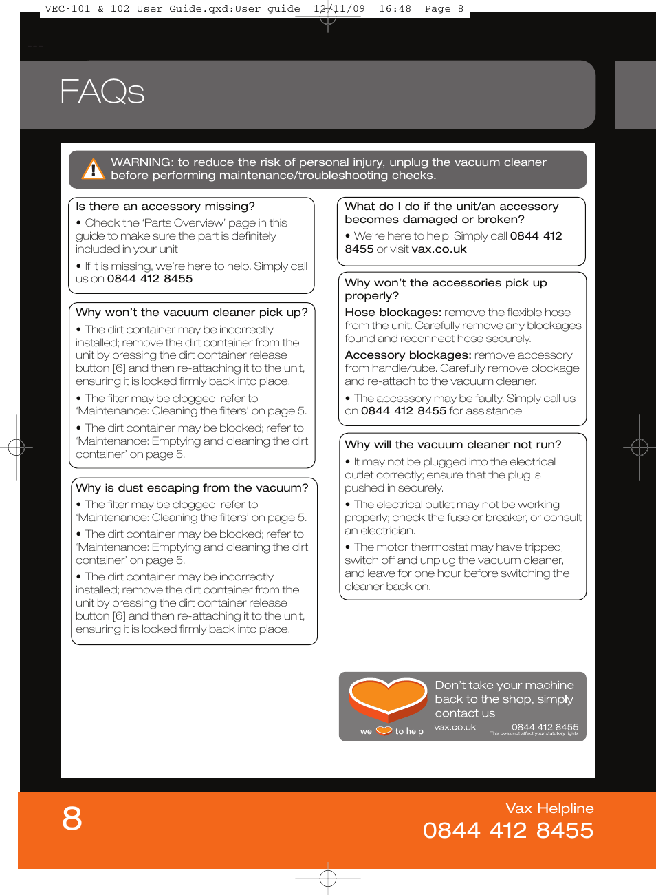 Faqs 8 | Vizio VEC-101 User Manual | Page 8 / 10