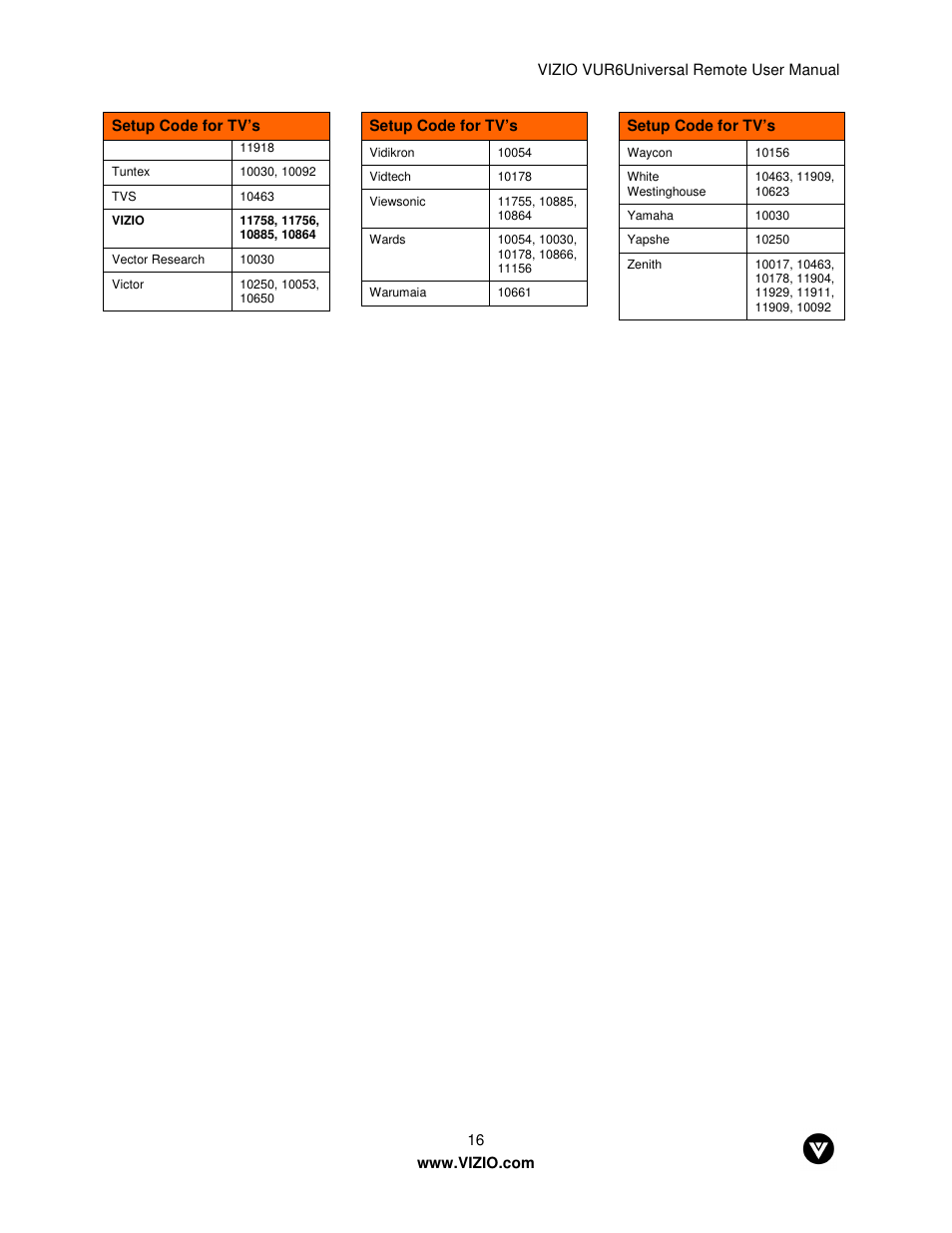 Vizio VUR6 User Manual | Page 16 / 18