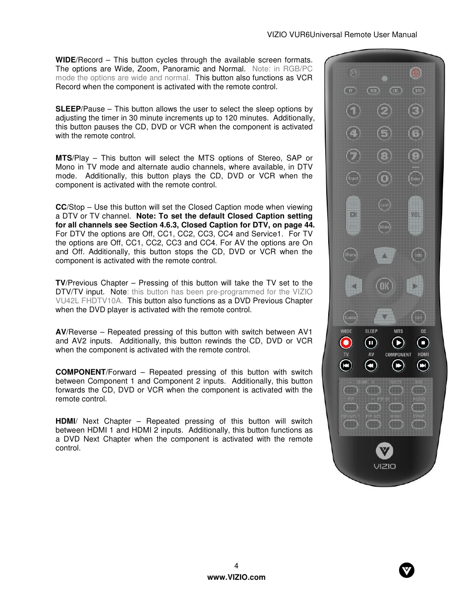 Vizio VUR6 User Manual | Page 4 / 18