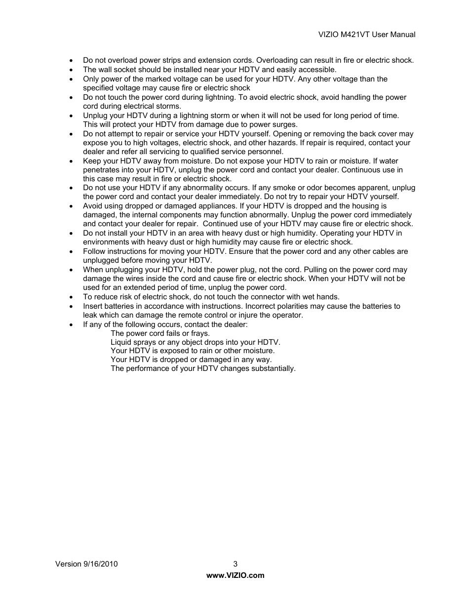 Vizio M421VT User Manual | Page 3 / 65
