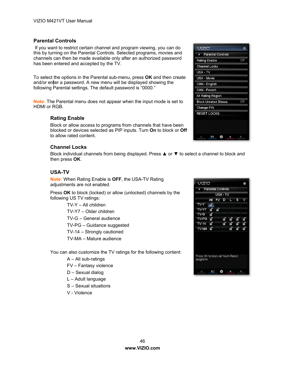 Vizio M421VT User Manual | Page 46 / 65