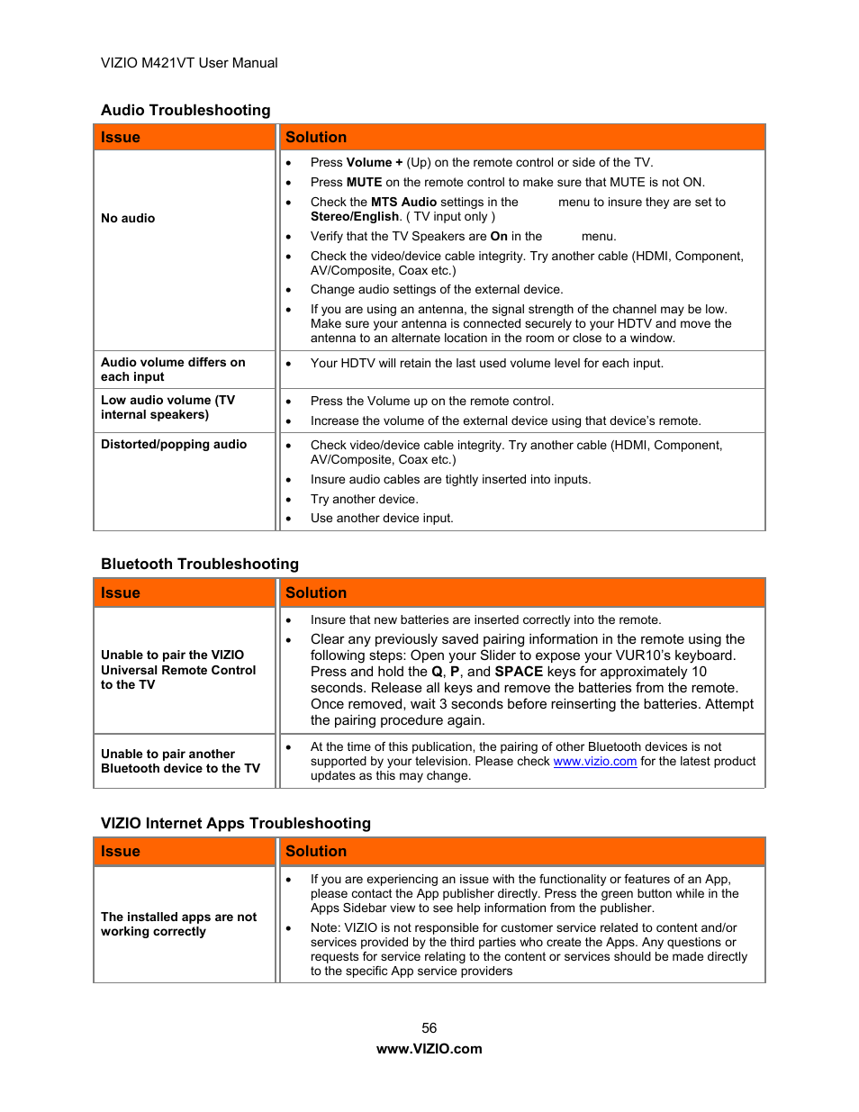 Vizio M421VT User Manual | Page 56 / 65