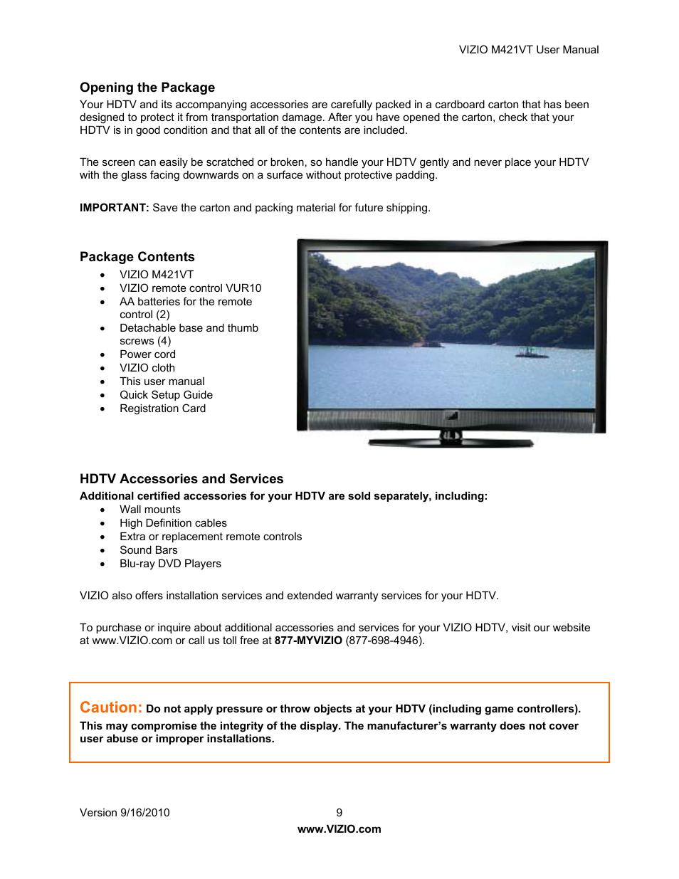 Caution | Vizio M421VT User Manual | Page 9 / 65