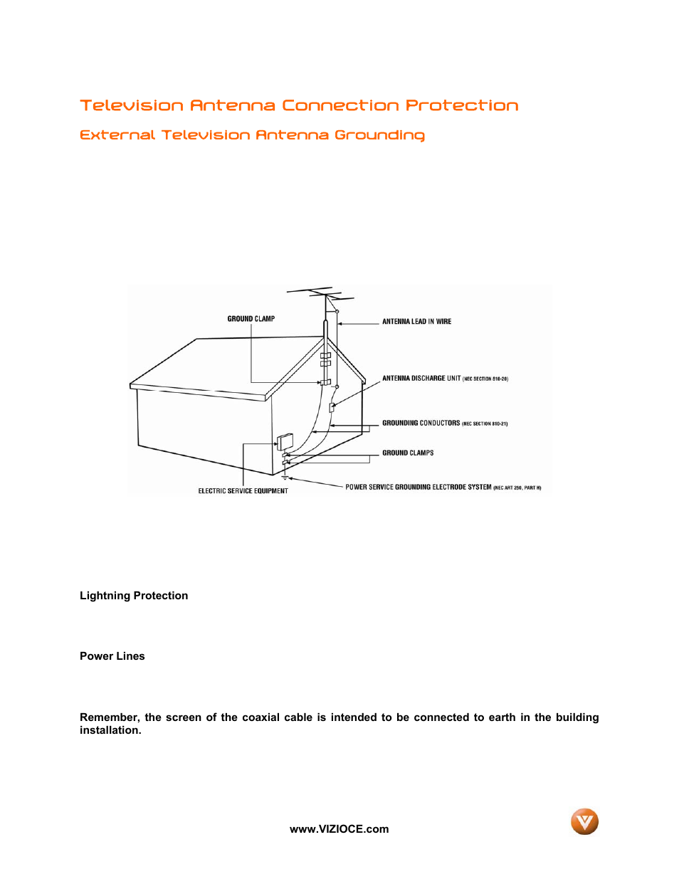 Television antenna connection protection | Vizio VP50HDTV User Manual | Page 3 / 73