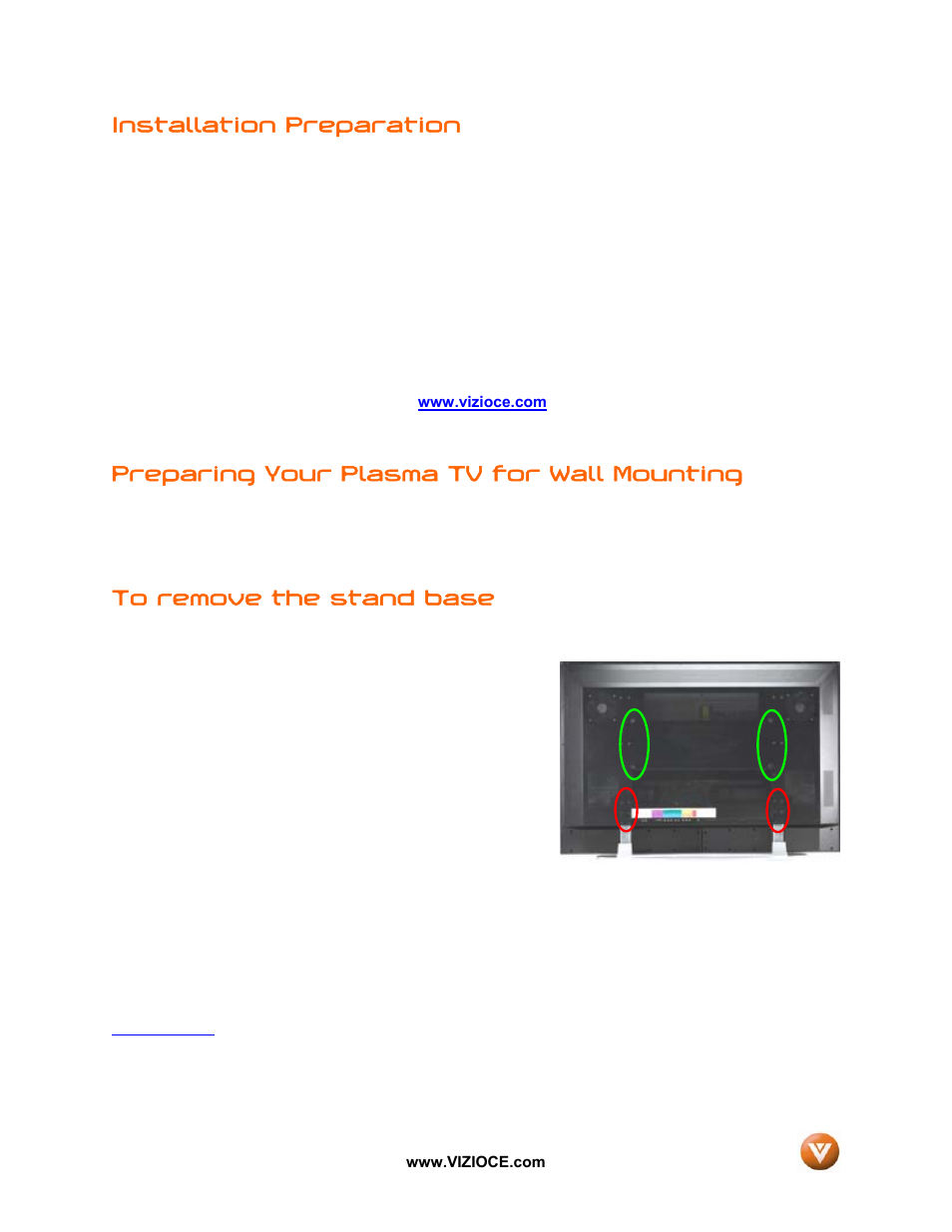 Installation preparation, Preparing your plasma tv for wall mounting | Vizio VP50HDTV User Manual | Page 5 / 73