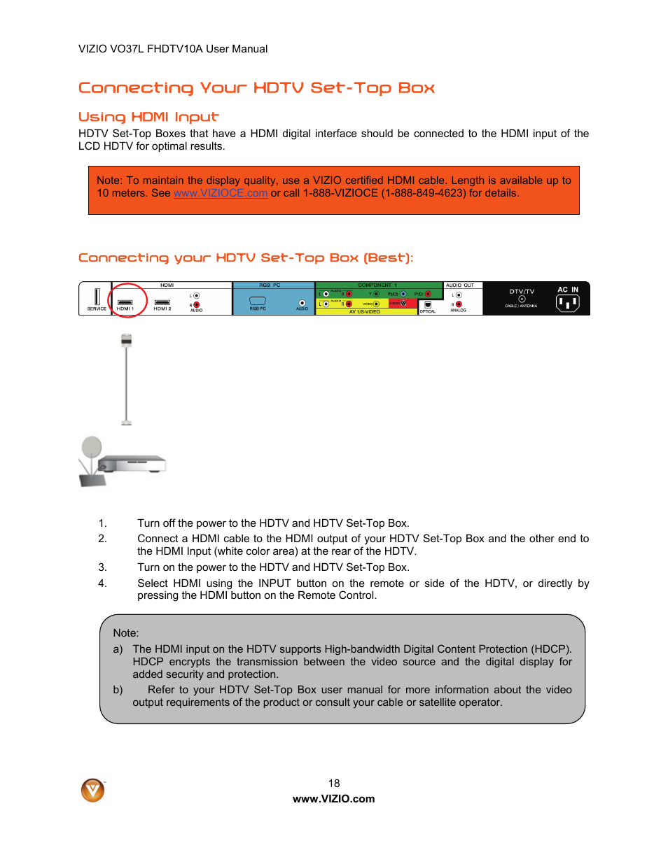 Connecting your hdtv set-top box | Vizio VO37L FHDTV10A User Manual | Page 18 / 80