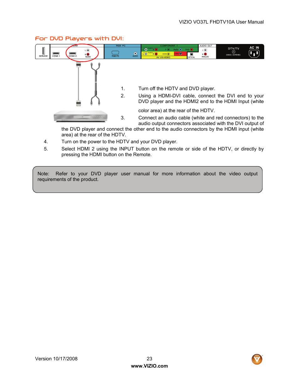 Vizio VO37L FHDTV10A User Manual | Page 23 / 80