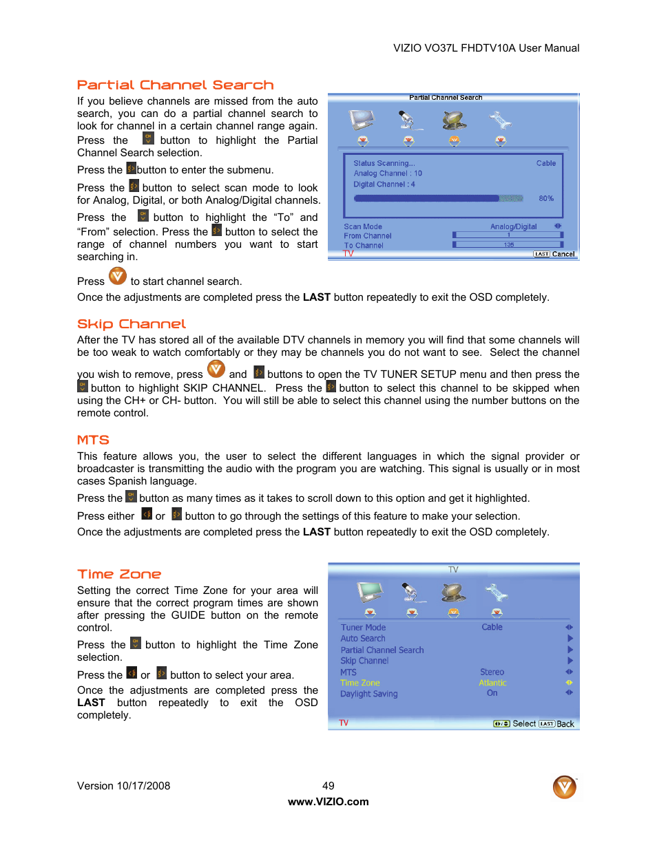 Vizio VO37L FHDTV10A User Manual | Page 49 / 80