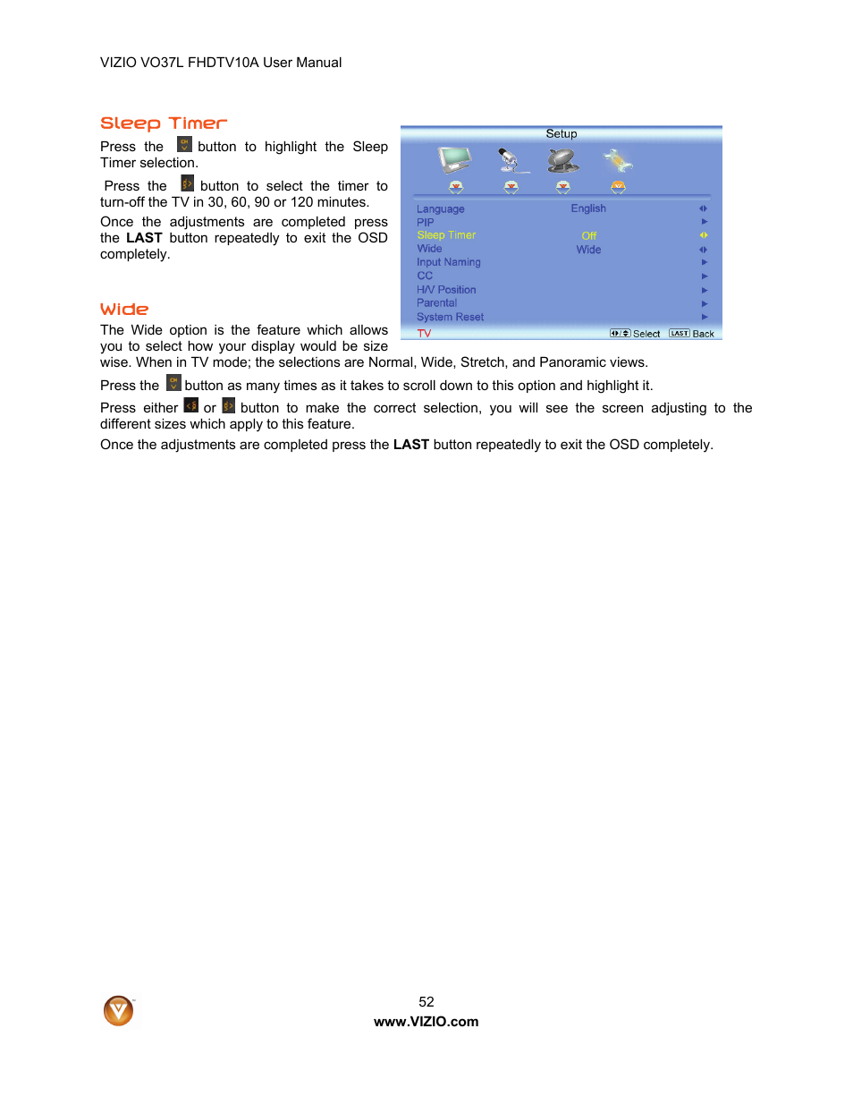 Vizio VO37L FHDTV10A User Manual | Page 52 / 80