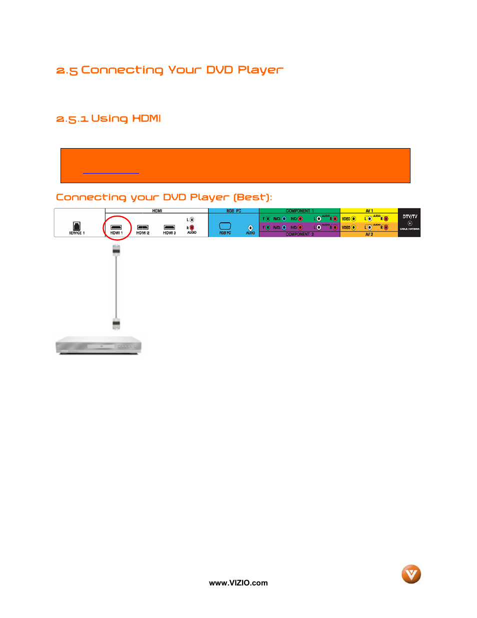 5 connecting your dvd player, 1 using hdmi | Vizio P50 HDTV20A User Manual | Page 22 / 78