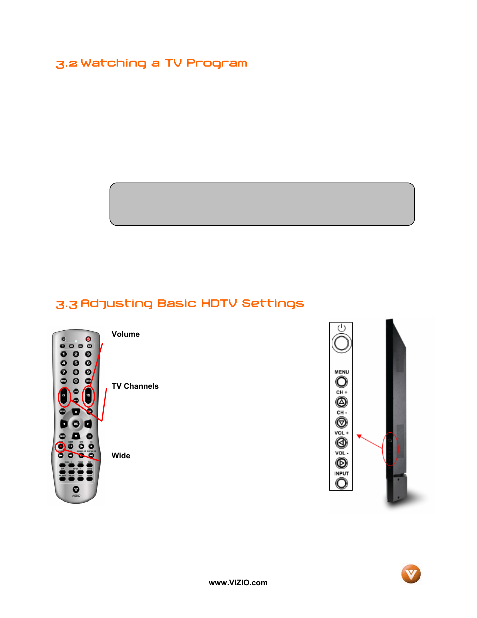 2 watching a tv program, Adjusting basic hdtv settings, 3 adjusting basic hdtv settings | Vizio P50 HDTV20A User Manual | Page 34 / 78