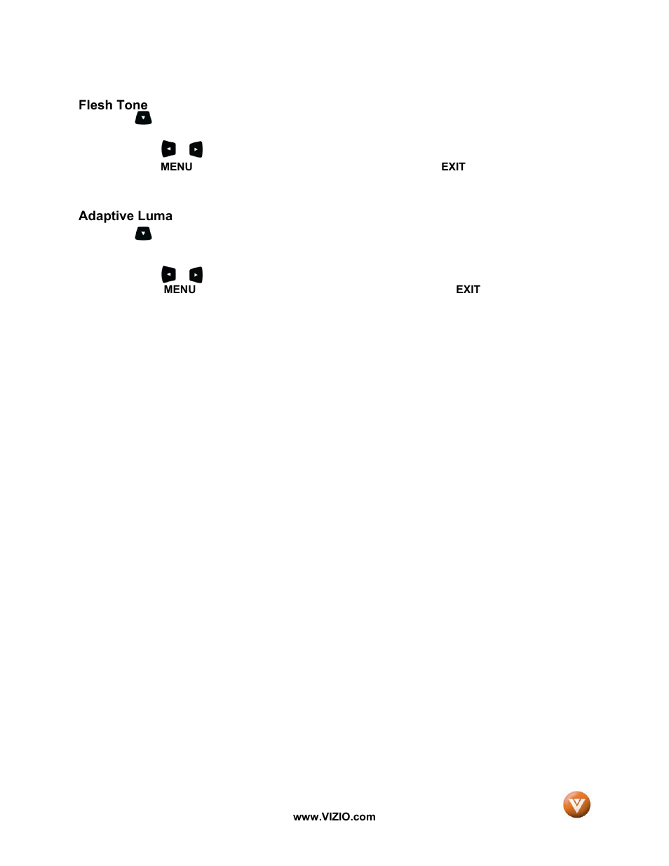 Flesh tone, Adaptive luma | Vizio P50 HDTV20A User Manual | Page 41 / 78