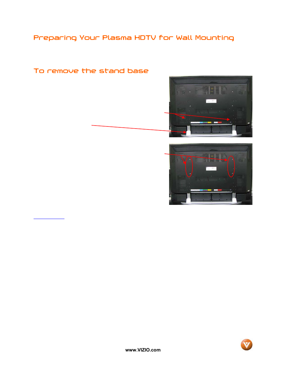 Preparing your plasma hdtv for wall mounting | Vizio P50 HDTV20A User Manual | Page 6 / 78