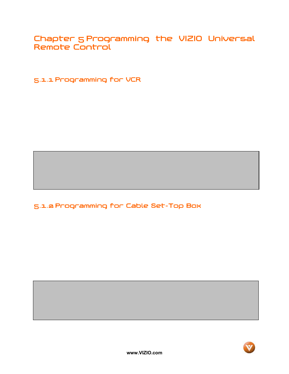 1 programming for vcr, 2 programming for cable set-top box | Vizio P50 HDTV20A User Manual | Page 61 / 78