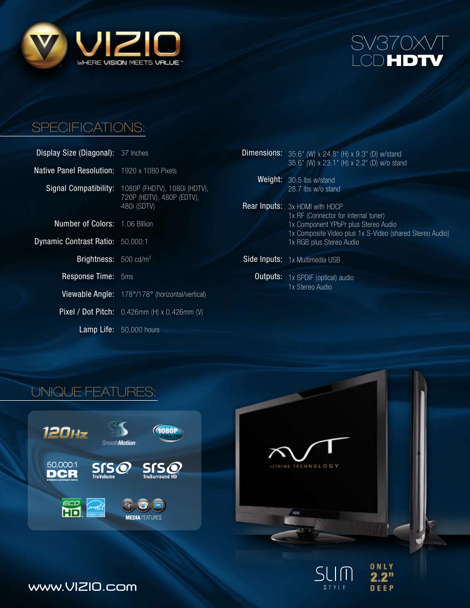 Vizio SV370XVT User Manual | 1 page