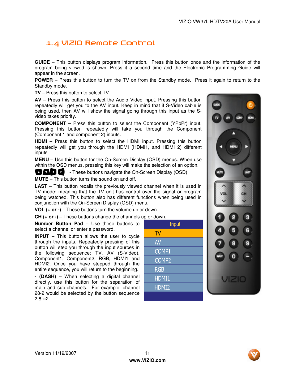Vizio VW37L HDTV20A User Manual | Page 11 / 70