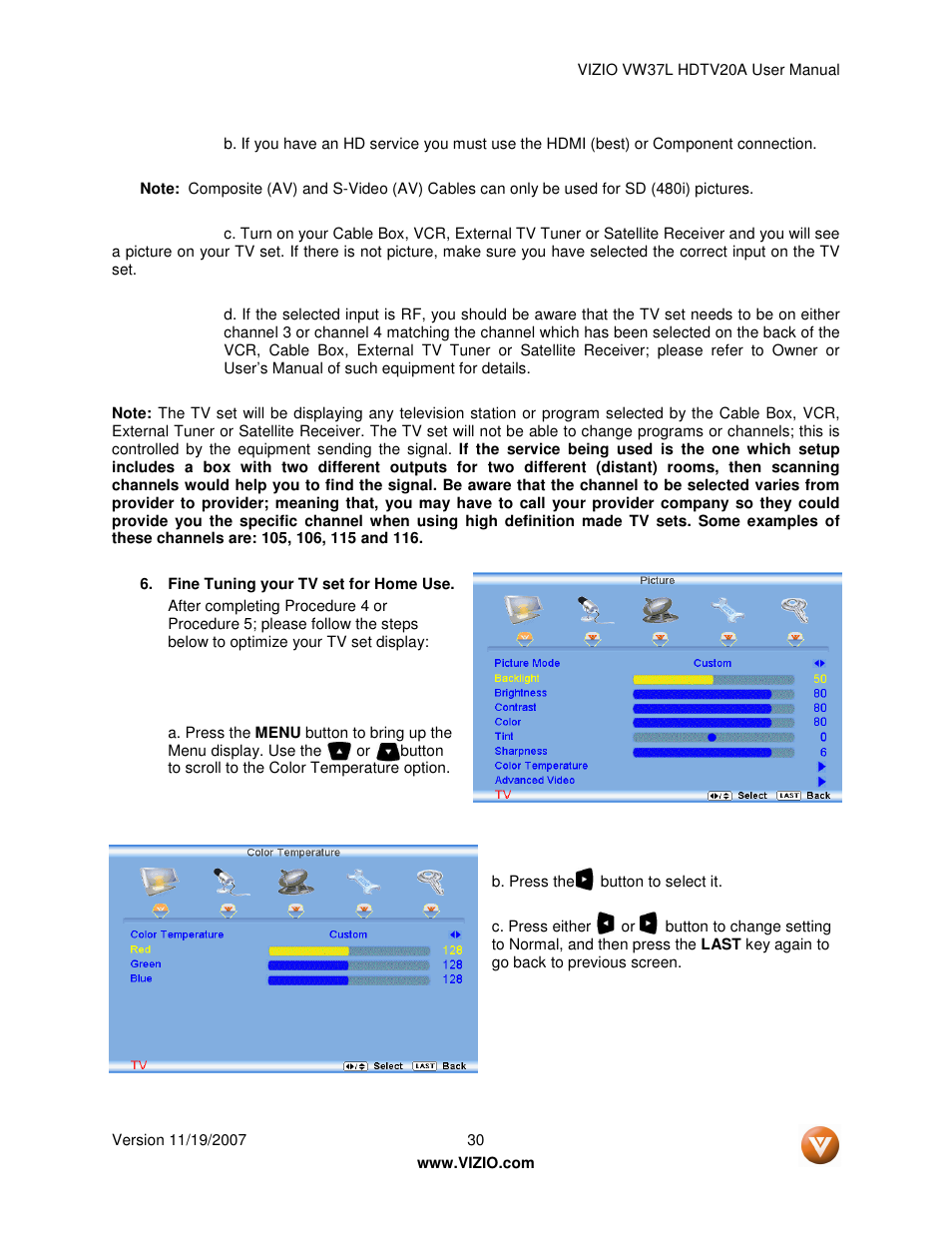 Vizio VW37L HDTV20A User Manual | Page 30 / 70