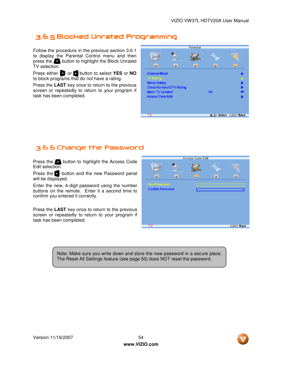 Vizio VW37L HDTV20A User Manual | Page 54 / 70