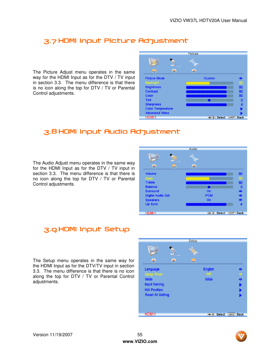 Vizio VW37L HDTV20A User Manual | Page 55 / 70