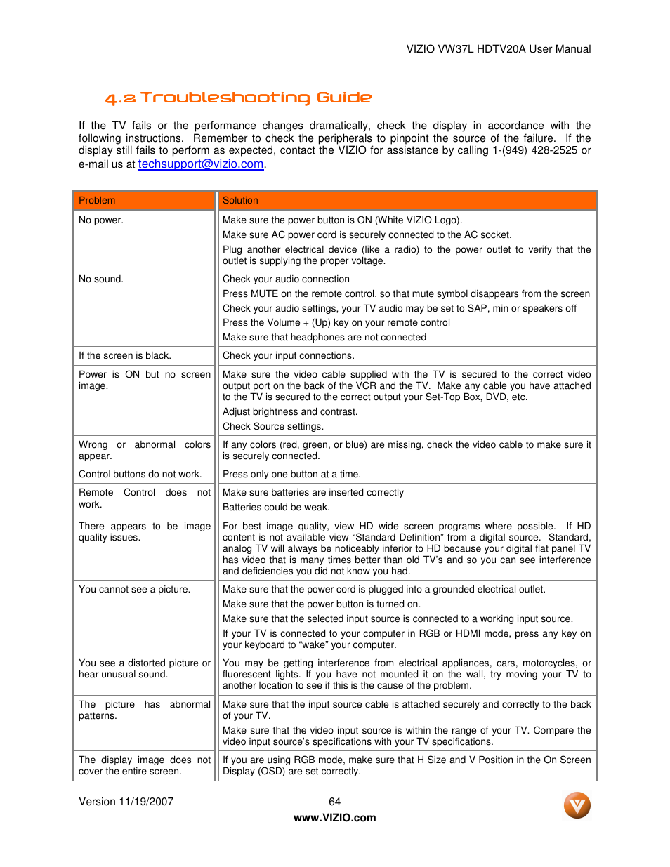 Vizio VW37L HDTV20A User Manual | Page 64 / 70