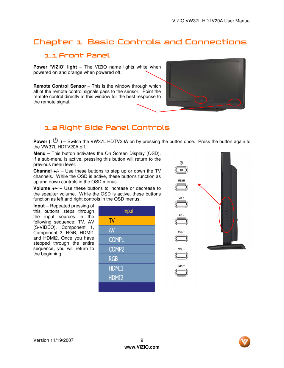 Chapter 1 | Vizio VW37L HDTV20A User Manual | Page 9 / 70