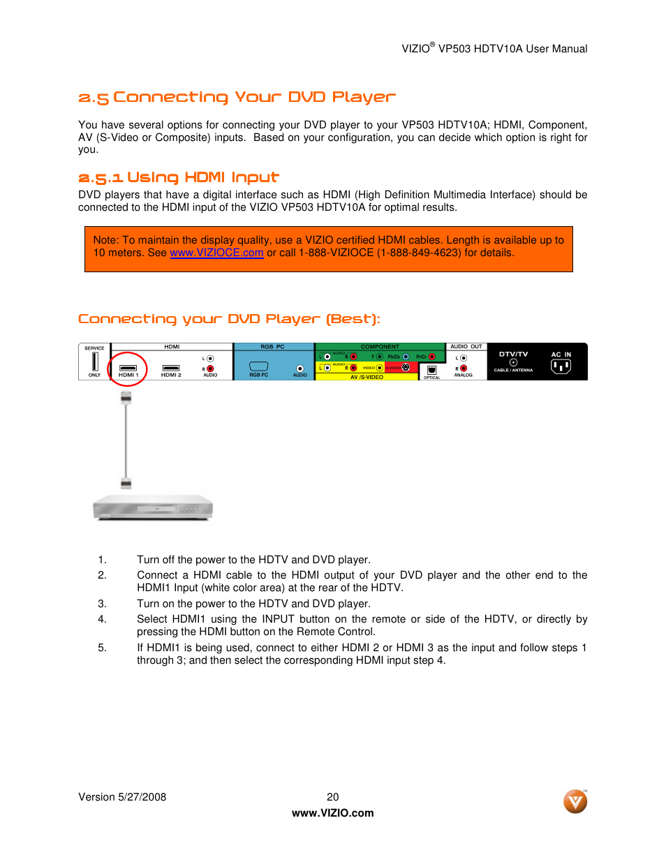 Vizio VP503 User Manual | Page 20 / 80