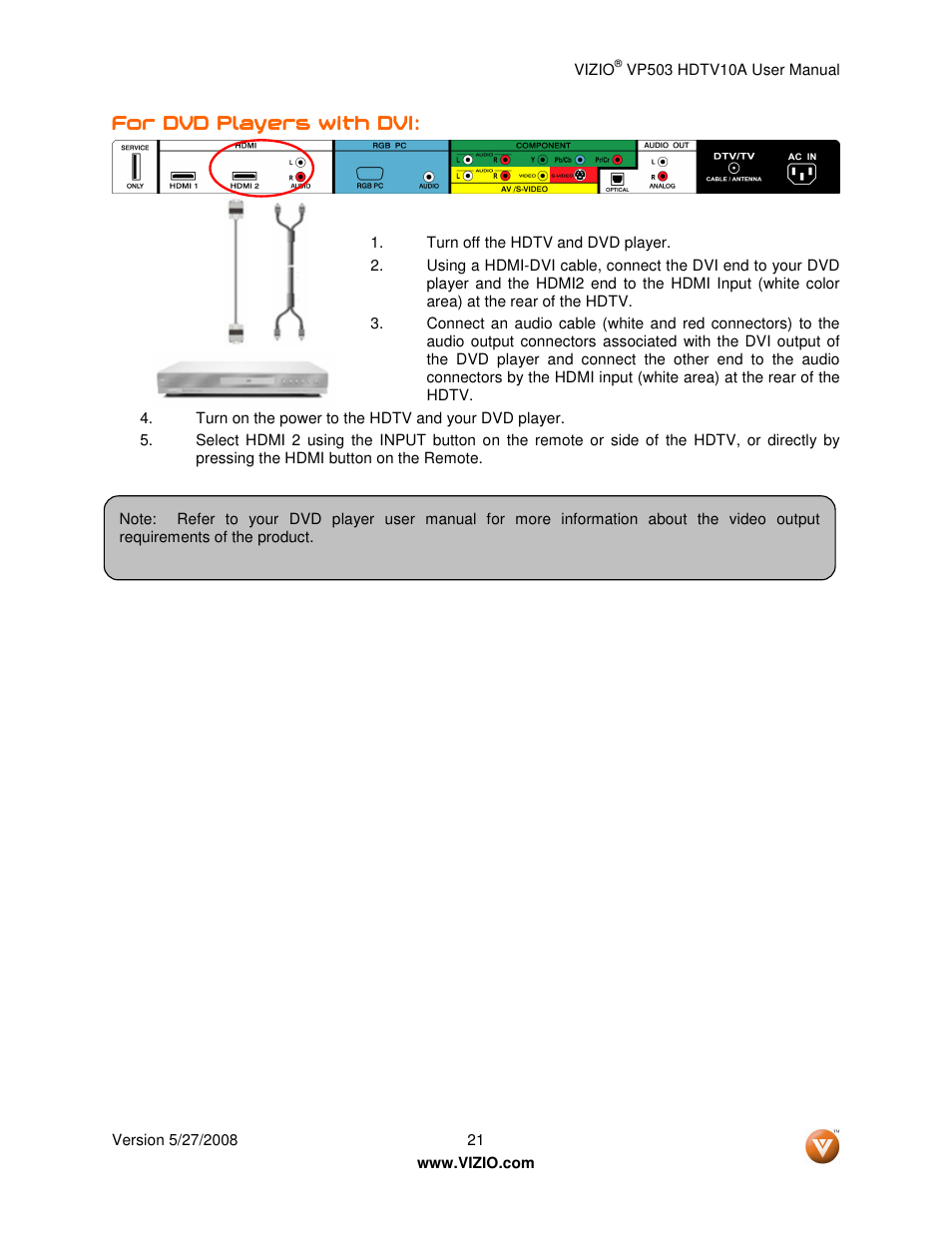 Vizio VP503 User Manual | Page 21 / 80