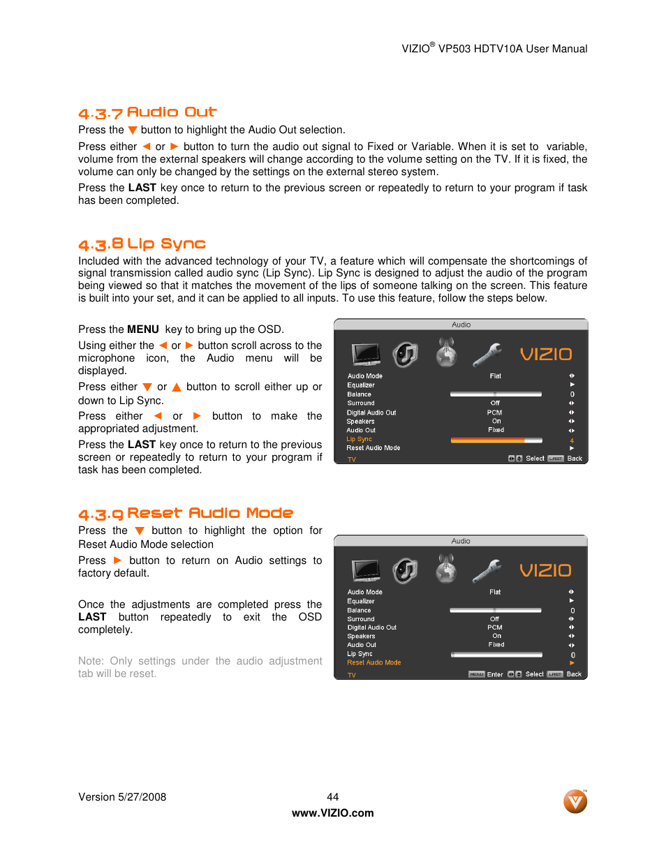 Vizio VP503 User Manual | Page 44 / 80
