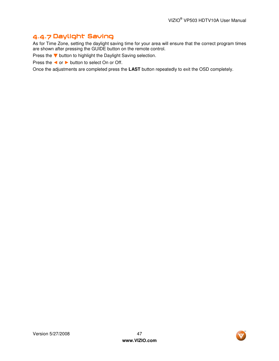 Vizio VP503 User Manual | Page 47 / 80