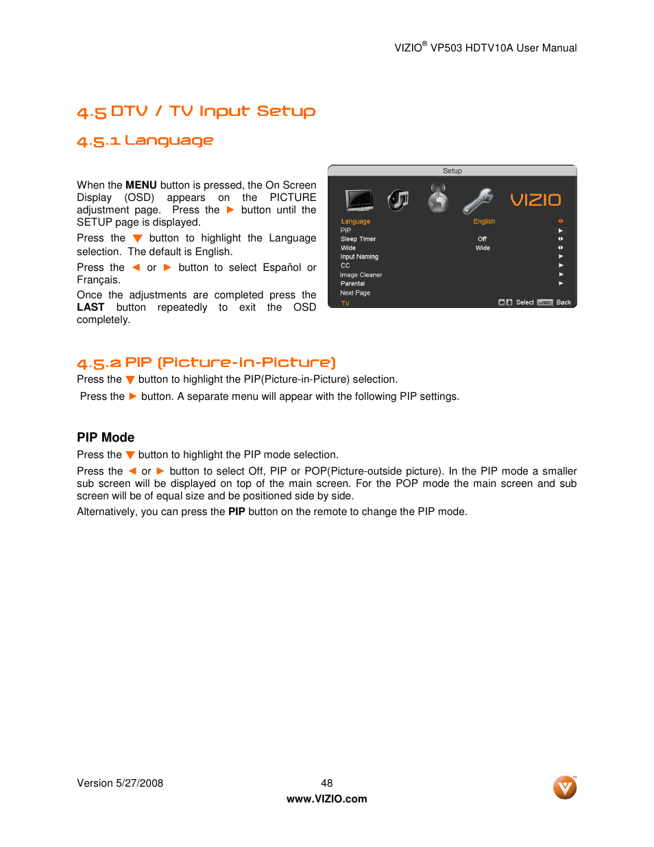 Vizio VP503 User Manual | Page 48 / 80