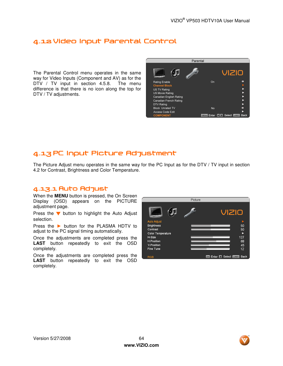 Vizio VP503 User Manual | Page 64 / 80