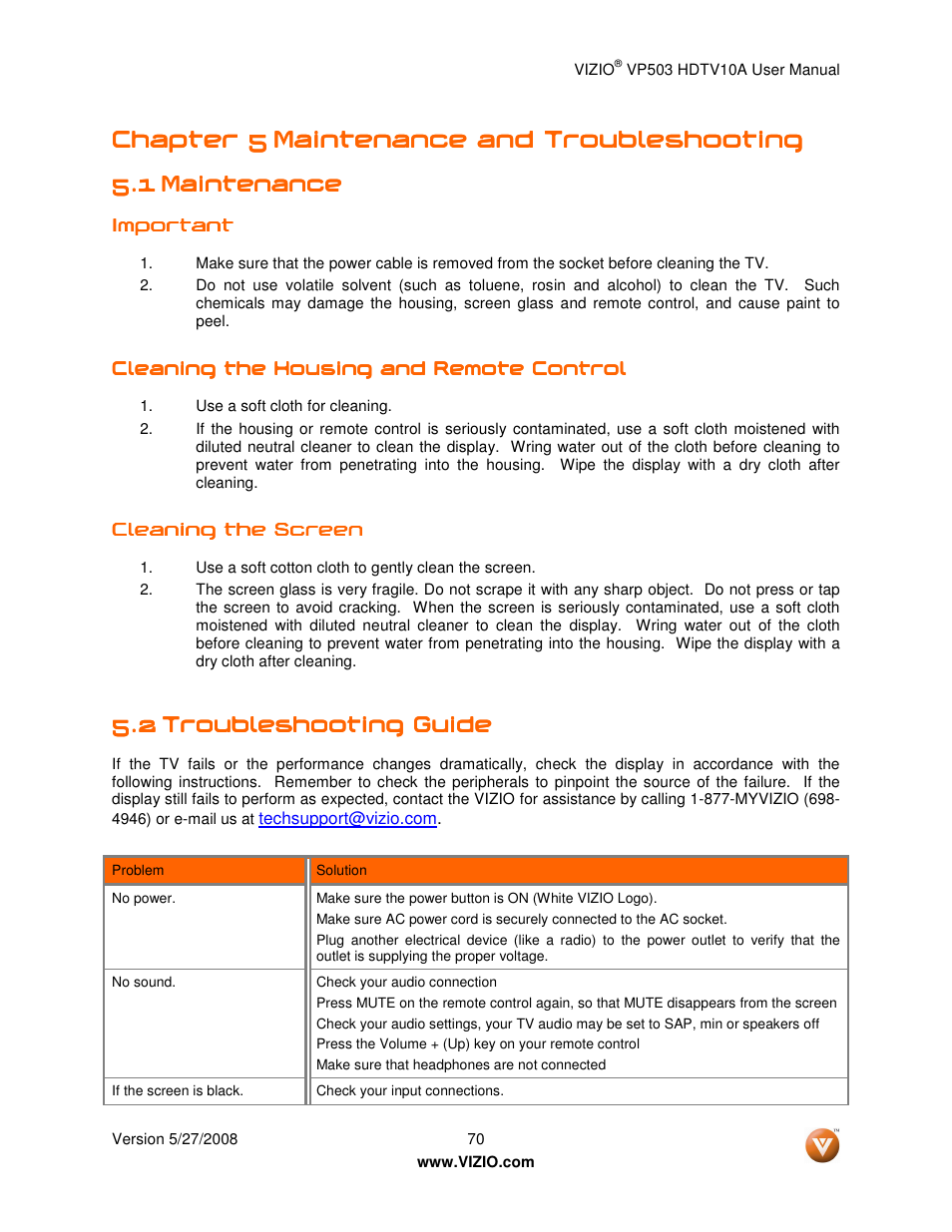 Chapter 5 | Vizio VP503 User Manual | Page 70 / 80