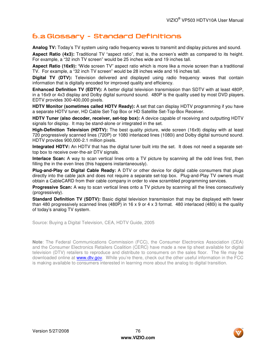 Vizio VP503 User Manual | Page 76 / 80