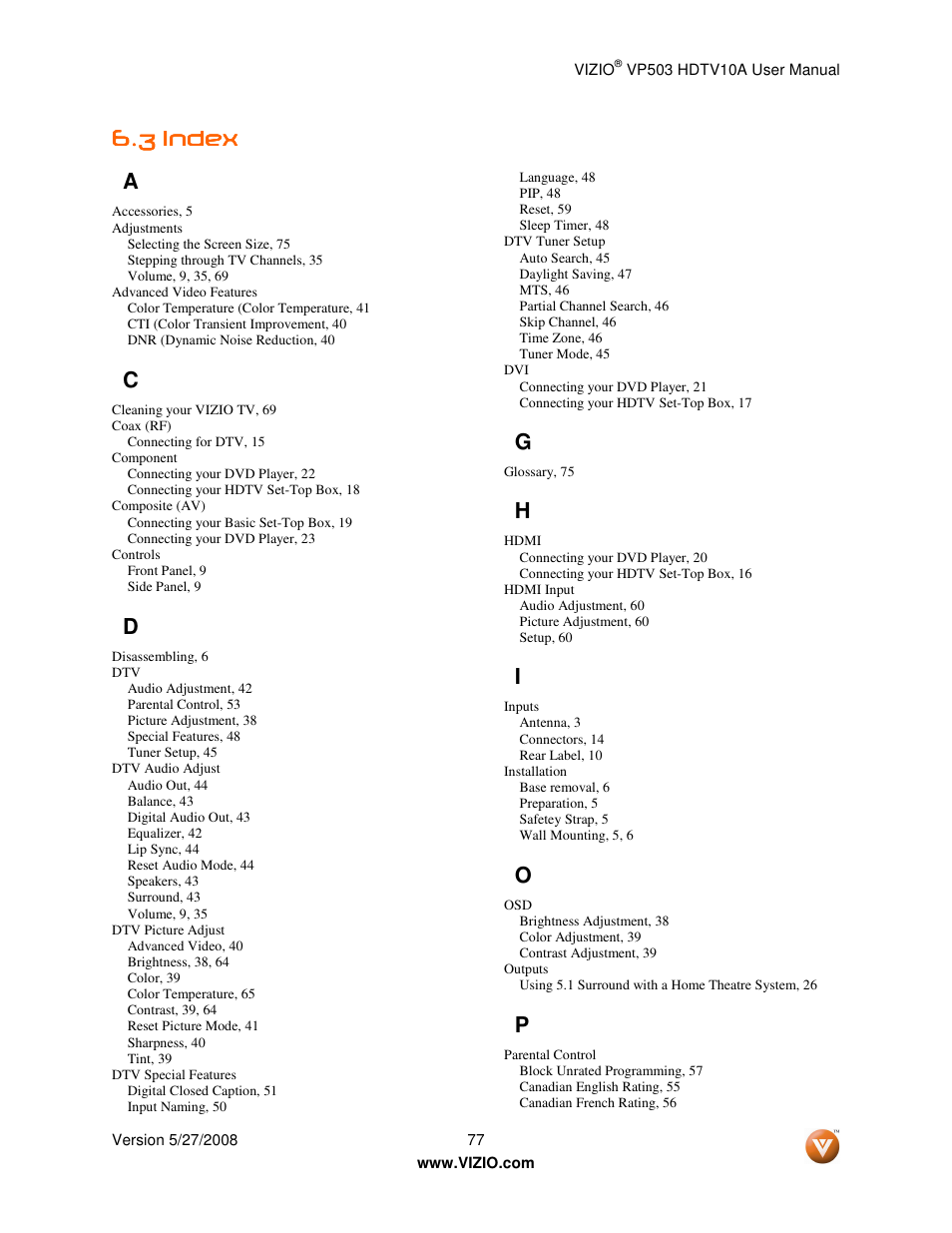 Vizio VP503 User Manual | Page 77 / 80
