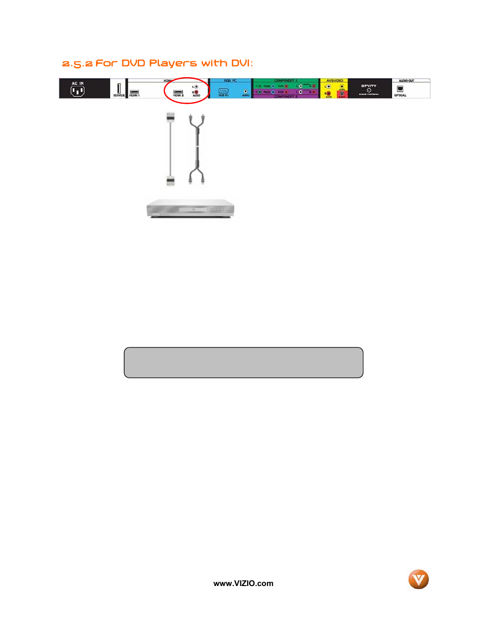 For dvd players with dvi, 2 for dvd players with dvi | Vizio VW32L User Manual | Page 20 / 70