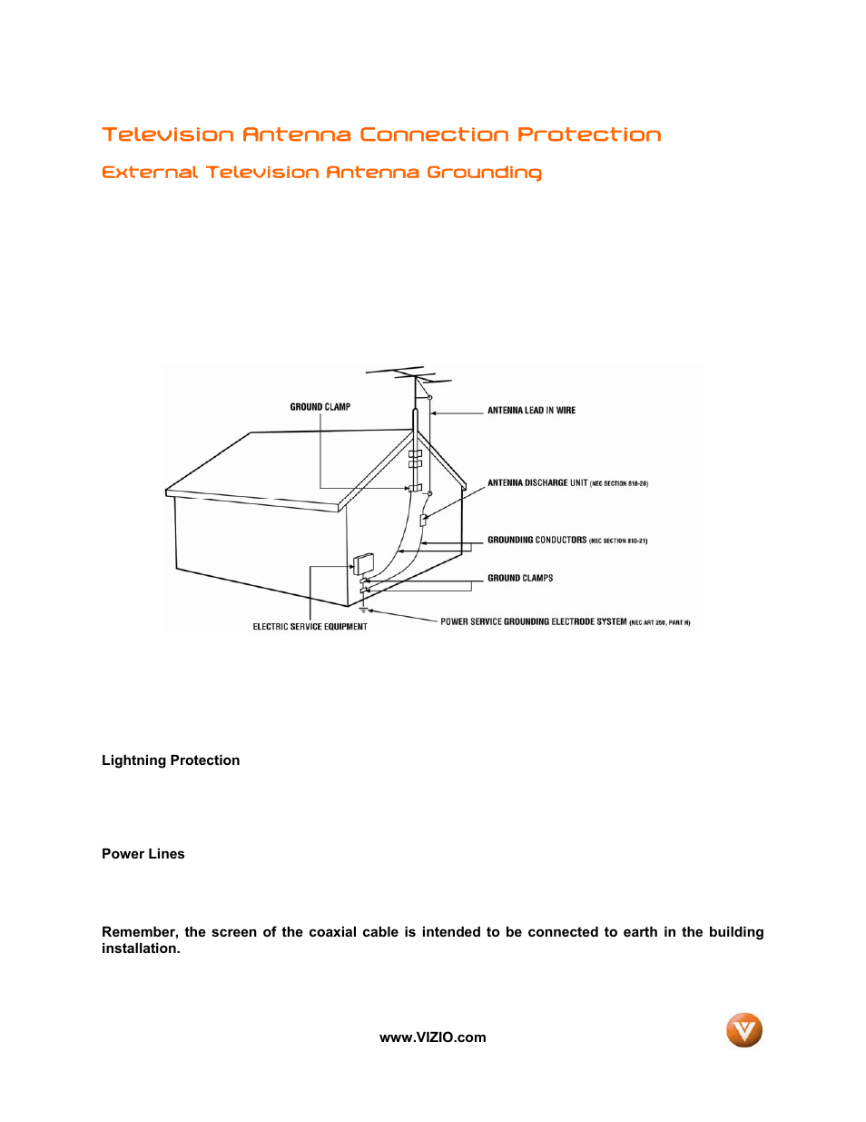 Television antenna connection protection | Vizio VW32L User Manual | Page 3 / 70