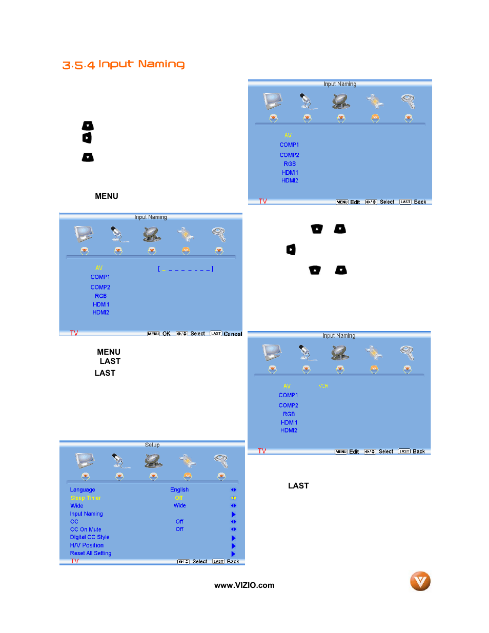 4 input naming | Vizio VW32L User Manual | Page 48 / 70